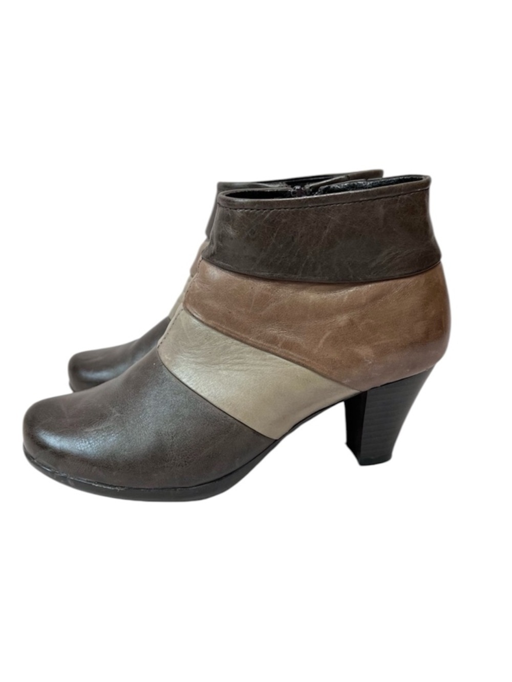 Spring Step Leather Colorblock Mod Ankle Booties